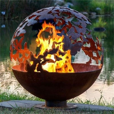 80cm Dia Butterfly Theme Corten Steel Ball formte Feuer Pit For Patio Heater