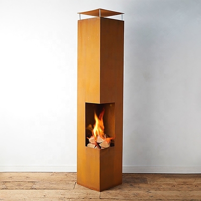 Rechteckiges Rusty Corten Steel Outdoor Fireplace-Holz, das Chiminea brennt