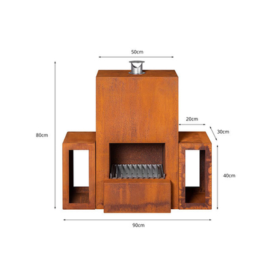 Freistehendes Holz, das Corten Stahl-Firepit brennt